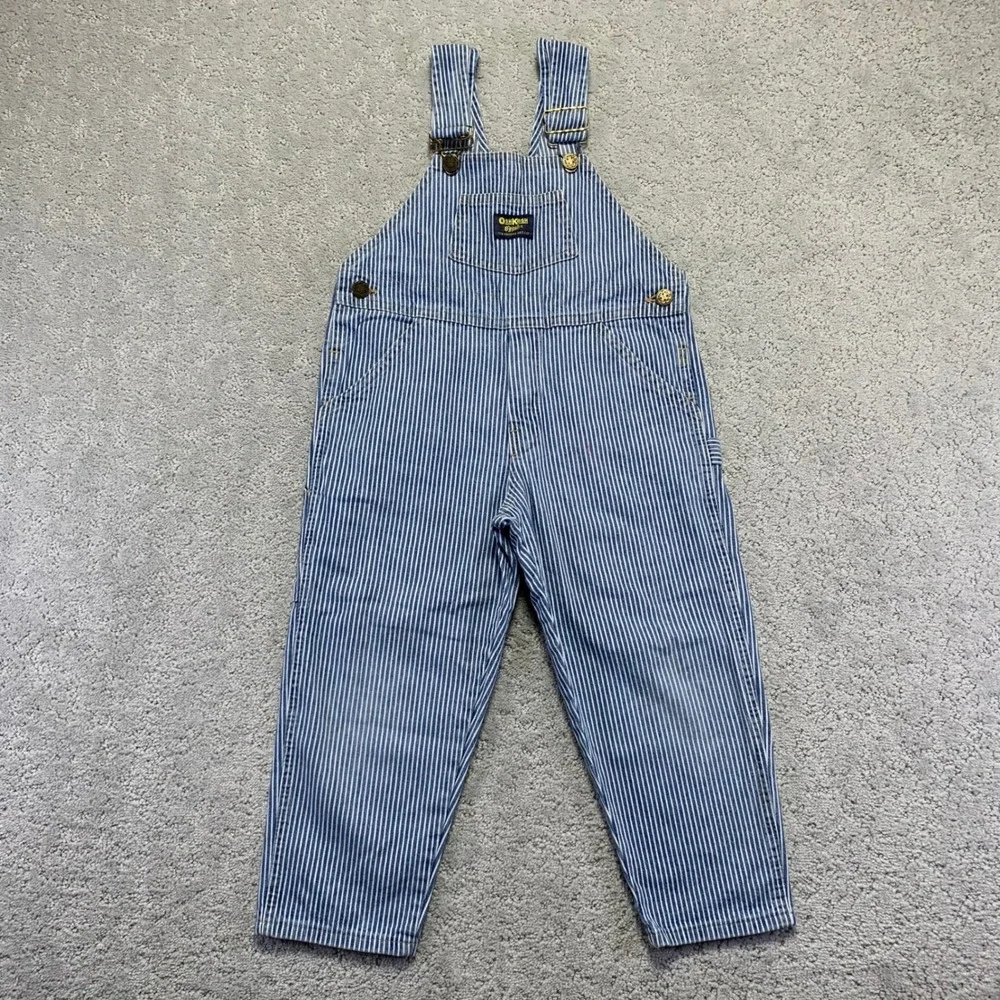 Vintage OshKosh B'gosh Vestback Overalls Size 4‎ Denim Blue Pintripe Bib USA